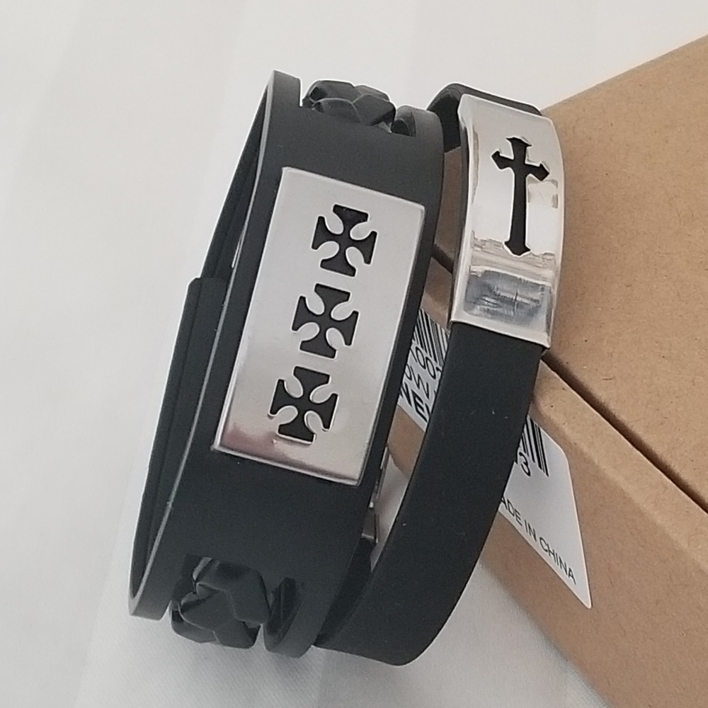 NEW Men Cross Silver Wrist Bracelet Bangle Gift